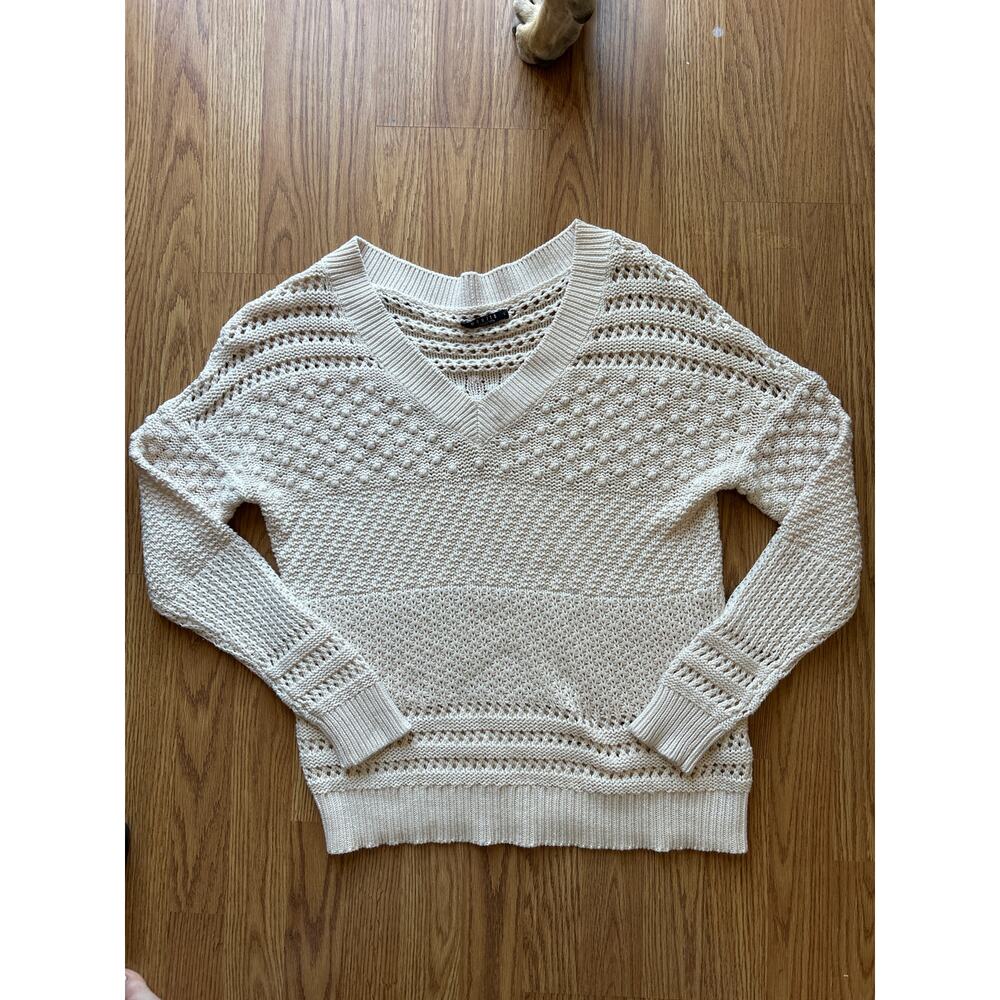 Cream Cotton Knit Pullover Sweater - Size Small